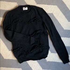 Sezane black cashmere blend sweater with ruffle XS